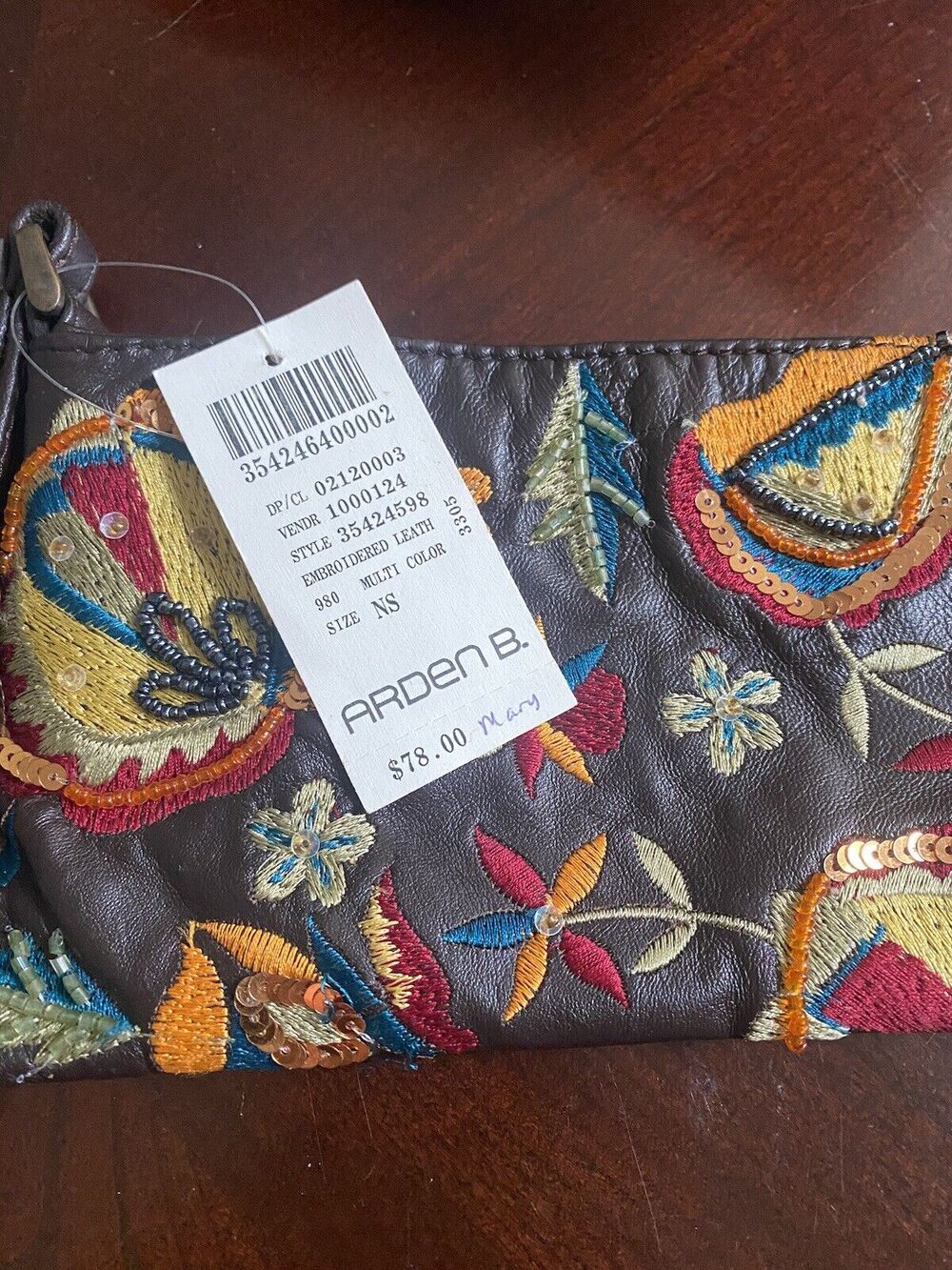 Arden B Embroidered leather Purse New With tags